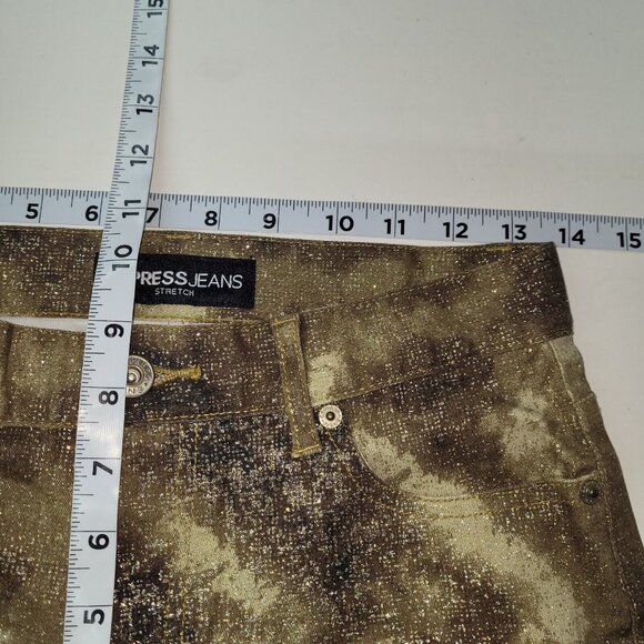 Express Jeans Womens 3/4 Camouflage Gold‎ Brown Metallic Stretch Snakeskin - Picture 9 of 11